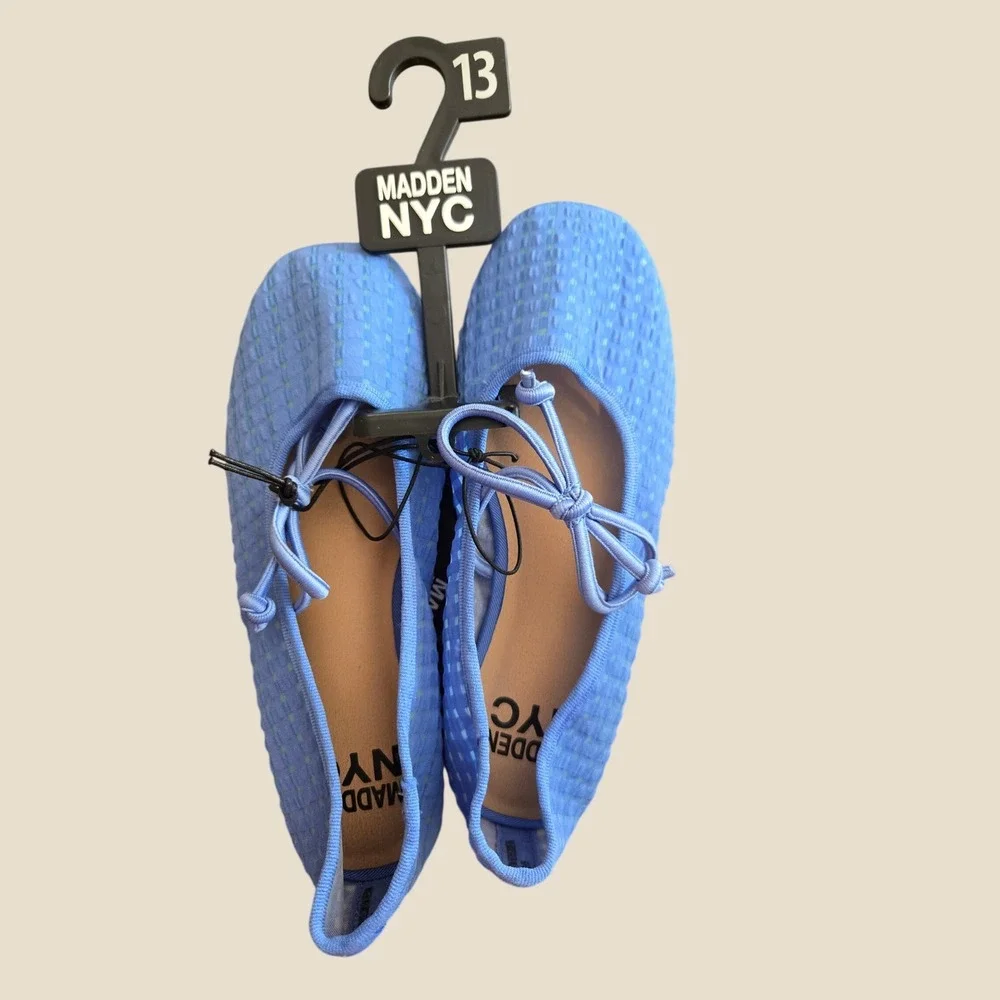 Madden NYC Girls Blue Mesh Ballet Flats Mary Jane Bow Shoes Size 13 Kids